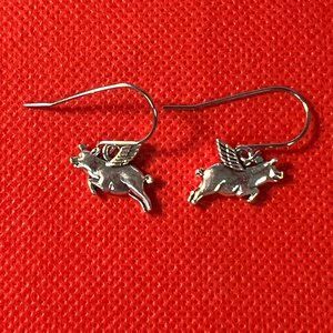 Flying Pigs Silver Tone French Hook Pierced Earrings